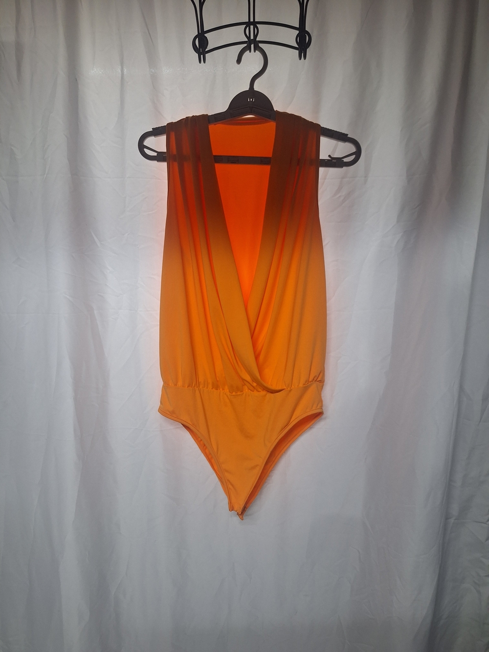 SHEIN Orange Sleeveless Plunge Bodysuit